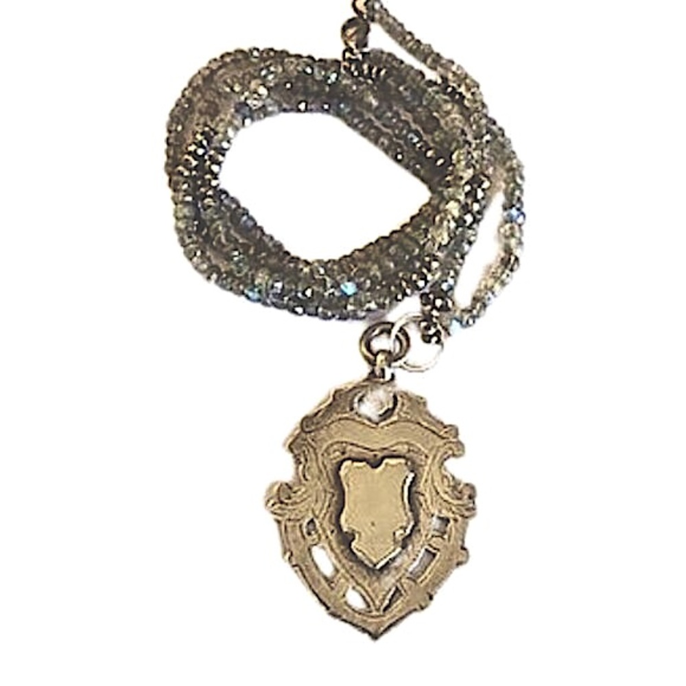 Vintage Sterling Medal Medallion and Labradorite Beaded Necklace